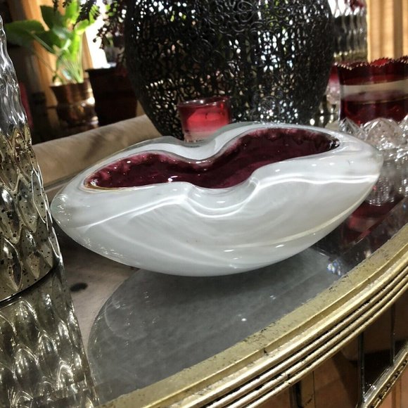 Murano Seguso White Incalmo Rim Gold Flecks Bubbles Italian Art Glass DAD GIFT - Picture 2 of 8